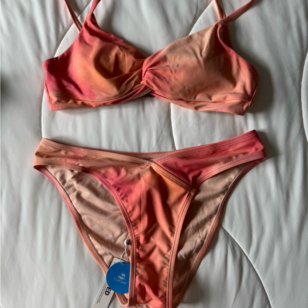 Cupshe Pink and Orange Bikini Set Triangle Top Classic Cut